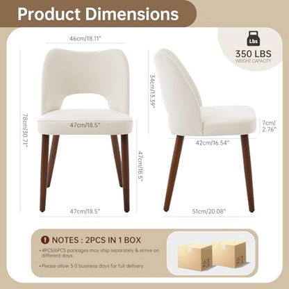 GarveeHome Dining Chairs Set of 4, Modern Hollow Back Dining Room Chair | Upholstered Kitchen Chairs with Adjustable Foot Pads, Wooden Dinner Chair for Kitchen Dining Room, White - color: Hollow White-brown Legs