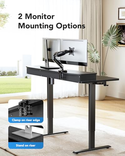 HUANUO 55 x 26 Standing Desk with 2 Drawers, C-Clamp Compatible, Black - color: Black, size: 55" X 26"