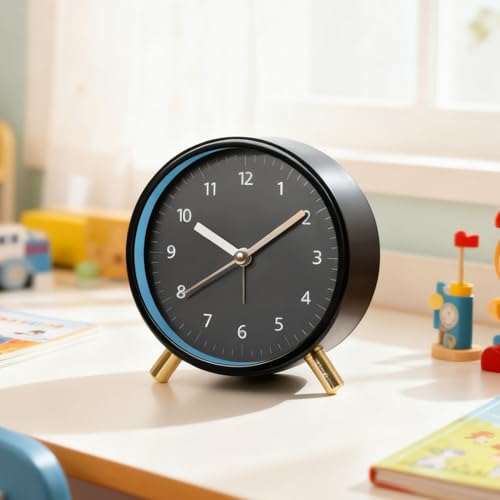 Yosoo Night Light Table Clock Modern Silent Bedside Desk Clock for Bedroom Alarm, Minimalist Design, Anti Impact, Scratch Proof, Easy to, Long Lifespan, (Black Round (with Alarm +Night Light))