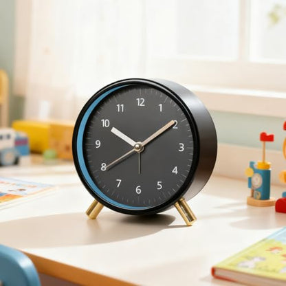 Yosoo Night Light Table Clock Modern Silent Bedside Desk Clock for Bedroom Alarm, Minimalist Design, Anti Impact, Scratch Proof, Easy to, Long Lifespan, (Black Round (with Alarm +Night Light))
