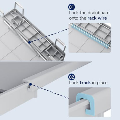 Stainless Steel Dish Drying Rack - Expandable Dish Racks for Kitchen Counter Organizer with Drain Board, Detachable Utensil & Cup Holder, Dish Drainer for Small Kitchen Counter, Grey - color: Gray