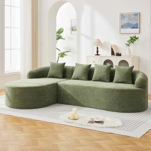 105" Boneless L Shaped Couch, Curved Sofas for Living Room, Chenille Green | Sectional Cloud Sofa with Chaise Lounge, 17" Thickened Cushion, 21.5" Deep Seat, Comfy Back Pillow, No Assembly - color: Green, size: L-Shaped Sofa