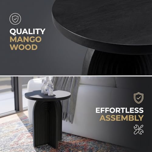 Relso Charon End Table - Round Black Mango Wood Accent Table for Bedroom or Living Room | Compact and Versatile Nightstand or Coffee Table | Modern Silhouette with Simple Assembly, Sturdy Design - color: Charon Black