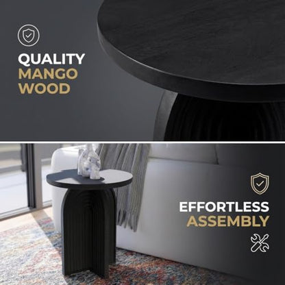 Relso Charon End Table - Round Black Mango Wood Accent Table for Bedroom or Living Room | Compact and Versatile Nightstand or Coffee Table | Modern Silhouette with Simple Assembly, Sturdy Design - color: Charon Black