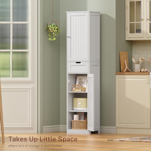 67" H Tall Bathroom Cabinet with 2 Doors & 1 Drawer, Narrow Bathroom Storage Cabinet with Adjustable Shelves, for Living Room, Entryway, Kitchen, White - color: White