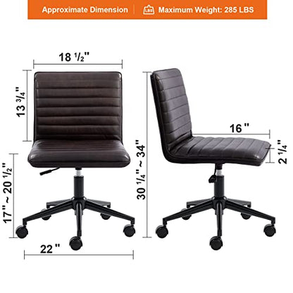 Furnimart Armless Swivel Rolling Desk Chair, Adjustable Faux Leather Vanity Chair with Gold Legs, Cute Task Chair with Wheels for Living Room Bedroom Studying Small Places (Black/Brown) - color: Leather-blackbrown