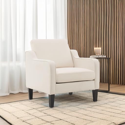 VINGLI Mid Century Modern Accent Chair, Beige Fabric Accent Chairs for Living Room Upholstered Armchair Sofa with Scooped Arms for Bedroom, Apartment, Studio, Office, Waiting Room - color: Beige