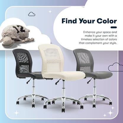 Serta Armless Small Home Desk Chair with Wheel, Ergonomic Mesh Office Chair | Essentials, Leather & Foam Cushioned Seat, Adjustable Height, Bedroom & Small Space Vanity Chair, 360° Swivel, Cream White - color: Cream White