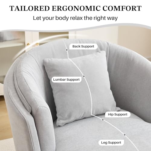 Swivel Accent Chair, Widened Round Barrel Chair with Pillow | Wide Padded Seat, Upholstered Chenille, Silent 360° Swivel Barrel Armchair for Living Room Bedroom Reading Nook, Light Gray - color: Light Gray