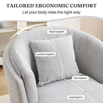 Swivel Accent Chair, Widened Round Barrel Chair with Pillow | Wide Padded Seat, Upholstered Chenille, Silent 360° Swivel Barrel Armchair for Living Room Bedroom Reading Nook, Light Gray - color: Light Gray