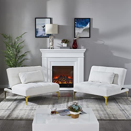 KEVINSPACE 71" Modular Sectional Sofa Couch, 2 Seater Cozy Portable Couches, Armless Sofa Living Room, Modern Convertible Couch Teddy Fabric with Pillows, Gold Legs for Small Spaces 2PCS White - color: 2pcs White