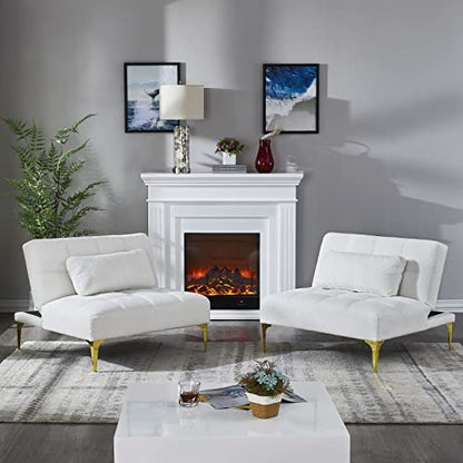 KEVINSPACE 71" Modular Sectional Sofa Couch, 2 Seater Cozy Portable Couches, Armless Sofa Living Room, Modern Convertible Couch Teddy Fabric with Pillows, Gold Legs for Small Spaces 2PCS White - color: 2pcs White
