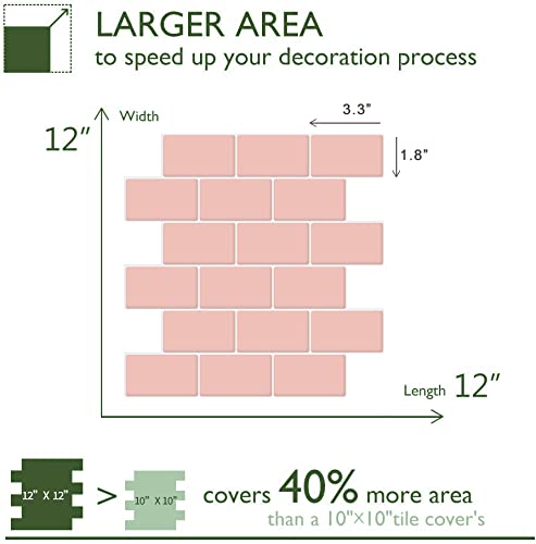 STICKGOO Subway Tile Peel and Stick Backsplash, Thicker Design 12" x 12" Stick on Backsplash Tiles for Kitchen, Bathroom, Wall Tile (10 Sheets, Pink) - color: Pink