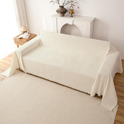 Chenille Couch Cover for Sofa,Soft Tassel Slipcover for Couch,Blanket Couch Covers for 1 Cushion Couch,Sofa Slipcovers Washable Pet-Friendly Furniture Protector (Beige) - color: 1# Beige, size: 71''x91''