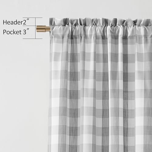 Gray and White Buffalo Plaid Window Curtain 54 Inch Long | Buffalo Check Gingham Curtain Drapes,Farmhouse Rod Pocket Window Treatment for Bedroom Living Room(2 Panels,40"x54",Grey) - color: Gray/White, size: 40"W x 54"L (Pack of 2)