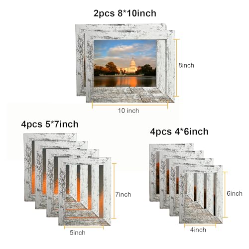 xnlkros Picture Frame Set 10 pack, Farmhouse Photo Frames, Gallery Wall Frame Collage, 8x10 5x7 4x6 Frames in 3 Different Finishes Picture Frames For Wall or Desk,Rustic White - color: Rustic White