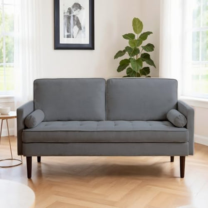 Modern Fabric Loveseat Sofa,2-Seater Small Couch Love Seat with Thick Cushion,65" Cozy Deep Seat Couches for Living Room Compact Home Office (Grey) - color: Grey