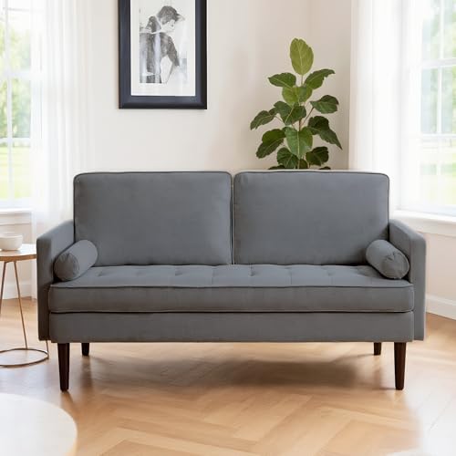 Modern Fabric Loveseat Sofa,2-Seater Small Couch Love Seat with Thick Cushion,65" Cozy Deep Seat Couches for Living Room Compact Home Office (Grey) - color: Grey