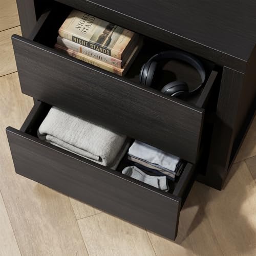 Nightstand with 2 Drawers, Modern Bedside Table with Handless Design, Wood End Table with Thickened Design, Night Stand for Bedroom, Black - color: Black