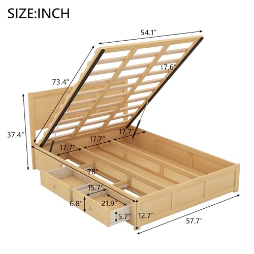 Merax Full Size Platform Bed with Underneath Storage and 2 Drawers, Wooden Lift Up Storage Bed Frame with Headboard, No Box Spring Needed