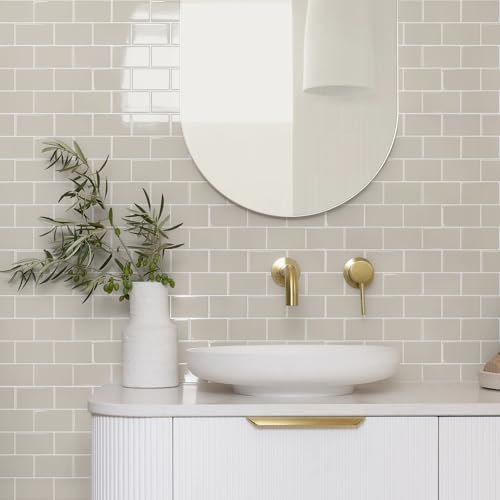 STICKGOO Subway Tile Peel and Stick Backsplash, Thicker Design 12" x 12" Stick on Backsplash Tiles for Kitchen, Bathroom, Wall Tile (10 Sheets, Light Gray Beige) - color: Light Gray Beige