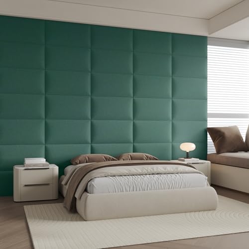 6-Piece Green Linen Upholstered Headboard Twin Size, Wall Mounted Nature-Inspired Fabric Headboard, Calming Padded Panels for Bedroom - color: Linen -Green