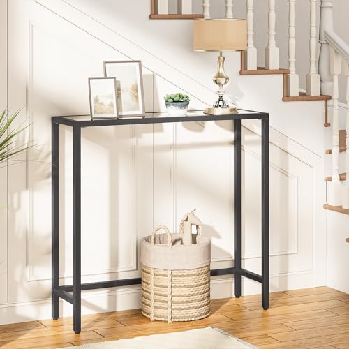 HOOBRO 29.5" Narrow Console Table, Modern Sofa Table Behind Couch, Tempered Glass Entryway Table, Small Side Table for Entrance, Living Room, Foyer, Hallway, Bedroom, Black BK07XG01 - color: Black