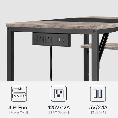 HOOBRO Small Computer Desk, 35.4 Inch Home Office Desk with Power Outlet, Writing Desk with 2 Shelves, Modern Small Desk for Home Office, Study, Easy to Assemble, Charcoal Gray and Black BG43UDN01 - color: Charcoal Gray + Black