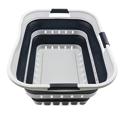 SAMMART 42L (11 gallon) Collapsible Plastic Laundry Basket - Foldable Pop Up Storage Container/Organizer - Space Saving Hamper/Basket (1, Grey/Slate Grey) - color: Grey/Slate Grey