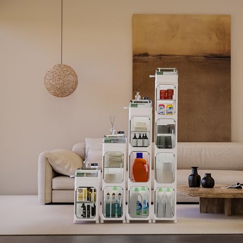 BINSIO 2-Tier Bathroom Counter Storage Cabinet, Slim Vanity Organizer with Clear Doors, Small Bathroom Storage Cabinet with Built-in Tissue Storage for Toiletries, Wipes and Bathroom Essentials - size: 2 Tiers