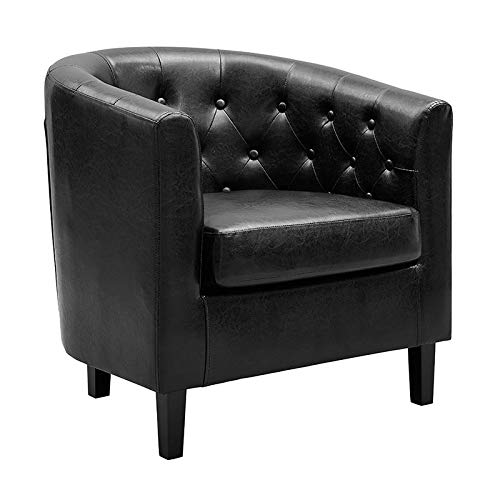 Naomi Home Emma Faux Leather Tufted Barrel Accent Chair - Black | Solid wood frame, sturdy legs and easy-clean faux leather create lasting comfort for living room, bedroom or office. - color: Black, style: Barrel