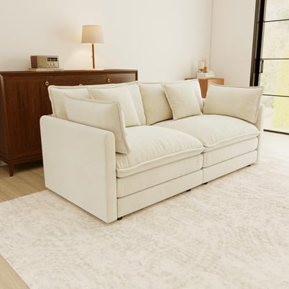 76.7” Oversized Beige White Loveseat Sofa, 2 Seater Large Sectional Couches for Living Room, Chenille Fabric Modular Sectional Sofa, Deep Seat Home Sofas Set, Love Seat Couches - color: Beige White, size: 2 Seater