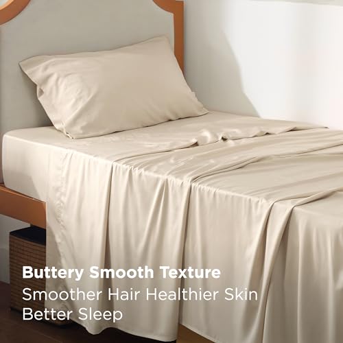 Bedsure PureWoven 100% Rayon Derived from Bamboo, Twin XL Sheets, 3 Pieces | Cooling Sheets for Hot Sleepers, Breathable & Silky Soft, 16" Deep Pocket, Hotel Luxury Bedding, Beige - color: 03 - Beige, size: Twin XL