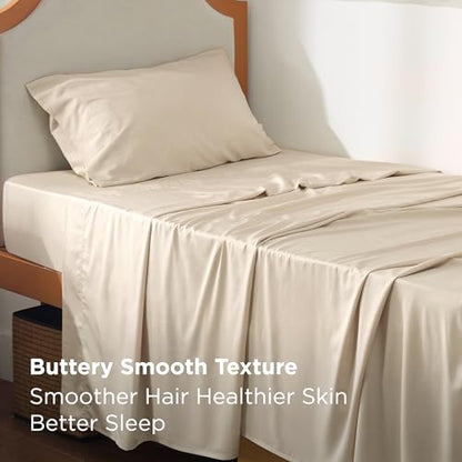 Bedsure PureWoven 100% Rayon Derived from Bamboo, Twin XL Sheets, 3 Pieces | Cooling Sheets for Hot Sleepers, Breathable & Silky Soft, 16" Deep Pocket, Hotel Luxury Bedding, Beige - color: 03 - Beige, size: Twin XL