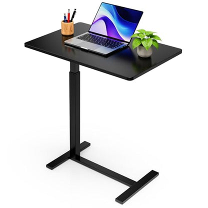 Overbed Bedside Table with Hidden Casters, Adjustable Pneumatic Mobile Laptop Computer Standing Desk, Rolling Laptop Table, Movable Overbed Table Hospital Home Use, Black - color: Black, style: Non-Tiltable