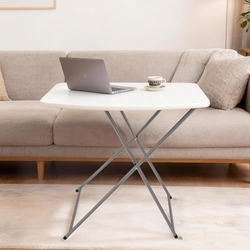 VINGLI Small Folding Table Portable, 18" Adjustable Height Personal Laptop TV Tray, Camping Table, HDPE Plastic Top with Steel Frame,White - color: White, size: 28"