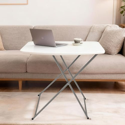 VINGLI Small Folding Table Portable, 18" Adjustable Height Personal Laptop TV Tray, Camping Table, HDPE Plastic Top with Steel Frame,White - color: White, size: 28"