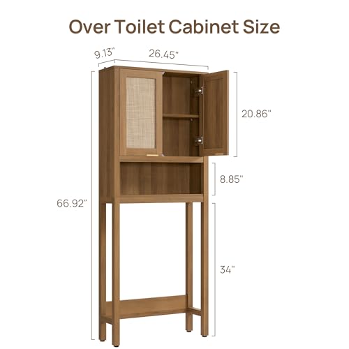 SICOTAS Over the Toilet Storage Cabinet, Rattan Door Bathroom Organizer | Freestanding Bathroom Organizer with Adjustable Shelf, Over Toilet Storage Cabinet for Bathroom, Laundry Room, dnd Restroom - color: Reclaimed Caramel Oak