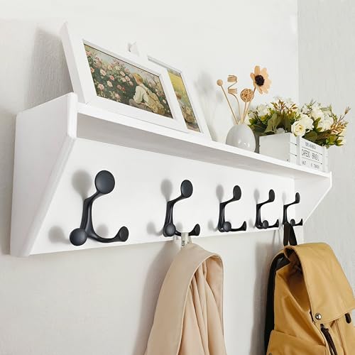 SKOLOO Wall Shelf with Hooks, 35-Inch White Coat Rack Wall Mount with Shelf Organizer - Lightweight & Sturdy, 5 Tri Hooks - Perfect for Entryway, Hallway, Living Room, Bedroom, Mudroom - color: White, size: 35 inch with 5 hooks