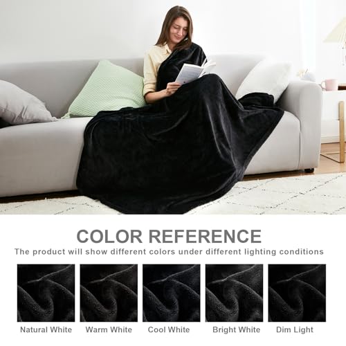 Hansleep Throw Black Fleece Blanket, Soft Flannel Bed Blanket | Fuzzy Cozy Blanket 50x60 Inches, Multi-use for Bed, Sofa, Couch, Travel, Camping, All Season Warm Lightweight Cover - color: Black, size: Throw (50x60 Inches)