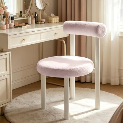 Cute Small Armless Desk Chair, Ergonomic Comfy Vanity Chairs Lumbar Support with Back for Makeup, Teddy Fabric Computer Desk Chair for Home, Bedroom, Vanity, Teens, Adults - color: Pink