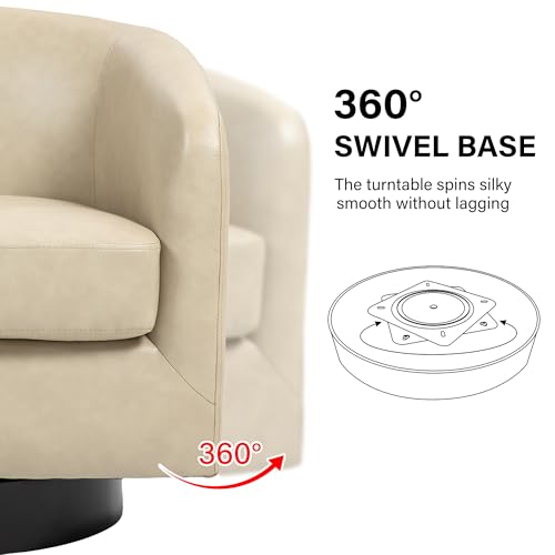 Swivel Barrel Accent Chair, Comfy Reading Armchair, Cream, Set of 1 | Club Chairs for Adults, Low-Back Design, Modern Round Style, Solid Wood Frame & Metal Swivel Base, For Living Room & Bedroom - color: Cream