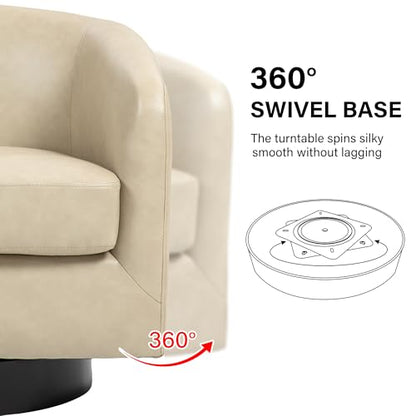 Swivel Barrel Accent Chair, Comfy Reading Armchair, Cream, Set of 1 | Club Chairs for Adults, Low-Back Design, Modern Round Style, Solid Wood Frame & Metal Swivel Base, For Living Room & Bedroom - color: Cream