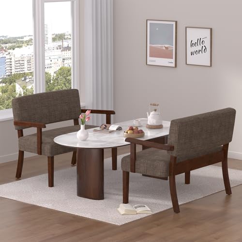 Accent Chair 2 Seat, Upholstered Reading Leisure Chair, Bench with Solid Wood Frame for Dining, Reading,Waiting Rooms (Brown) - color: Brown, size: Bench