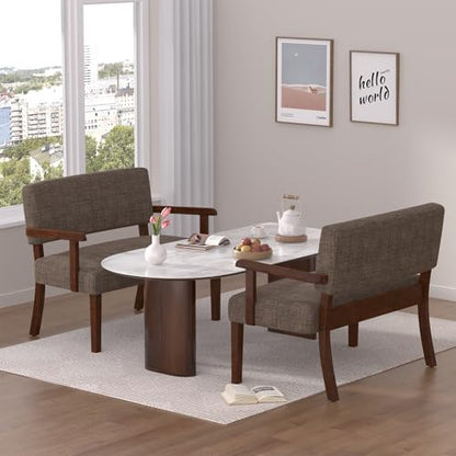 Accent Chair 2 Seat, Upholstered Reading Leisure Chair, Bench with Solid Wood Frame for Dining, Reading,Waiting Rooms (Brown) - color: Brown, size: Bench