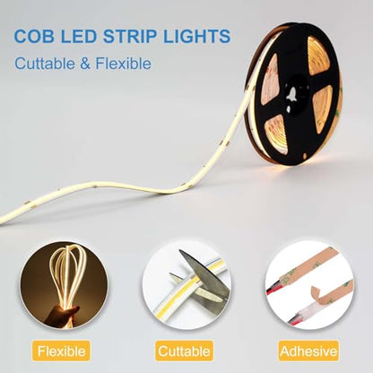 LLTOP COB LED Strip Light Waterproof IP67 24VDC Daylight White 6000K 16.4FT | CRI 92Ra+, Outdoor LED Tape Lighting, DIY Cuttable, For Bedroom Kitchen Cabinet Shelf (Power Supply Not Included) - color: Daylight White 6000K (power supply not included)