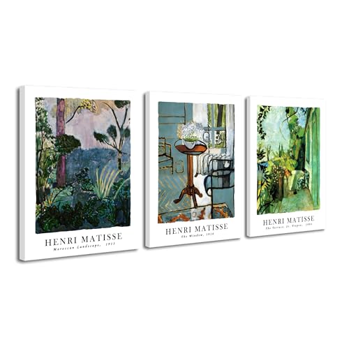 Wieco Art Canvas Wall Art Set of 3 Henri Matisse Aesthetic Posters The Terrace, St.Tropez The Window Moroccan Landscape Matisse Prints Posters for Home Decorations - size: 12x16inchx3pcs(30x40cmx3pcs)