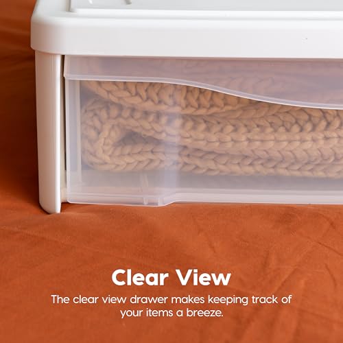 IRIS USA 2-Pack, 22 Qt. Under Bed Storage Bin with Sliding Drawer, White | Store seasonal clothing, shoes, blankets, linens and household essentials neatly under beds to maximize storage space - style: 22 Qt. - 2 Pack