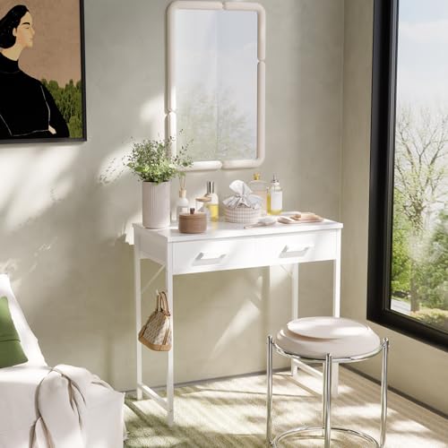 Pamray 32 Inch Small Computer Desk with 2 Drawers for Bedroom Study Writing Home Office Table for Small Spaces White - color: White, size: 32 Inch