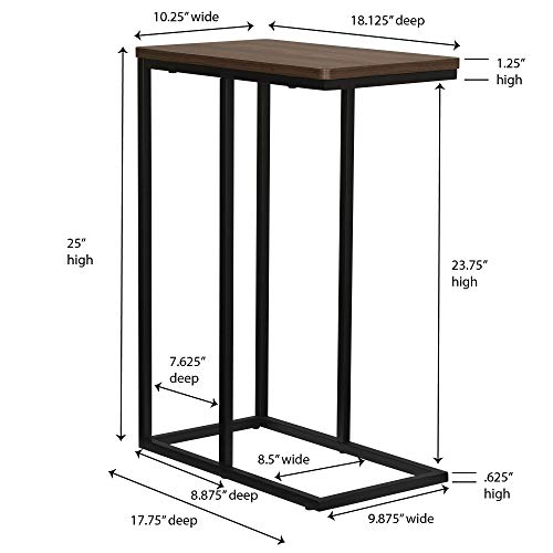 Household Essentials Jamestown C-Shaped for Accessiblity Side End Table Mid Century Walnut Wood Grain and Black Metal - color: Walnut